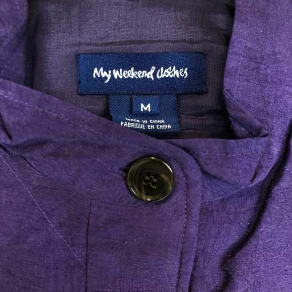 My Weekend Clothes Silk Quilted Buttondown Purple Vest w/ Zip Chest Pocket - Picture 5 of 5